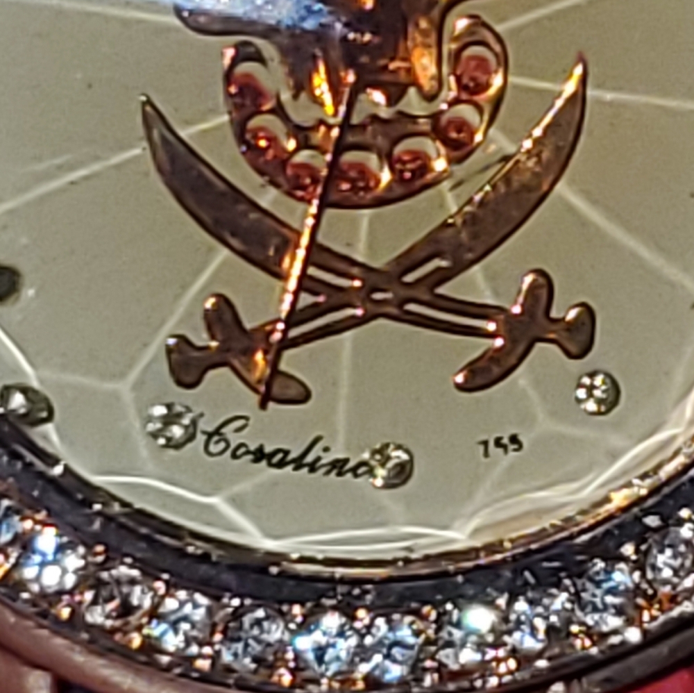 Skull & Cross Swords Watch featuring a Crystal-Studded Bezel and Red Band. - Picture 5 of 5